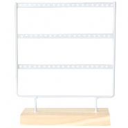 Espositore per bigiotteria con supporto di legno per orecchini 3 file bianco - legno