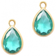 Pendenti di vetro Crystal Glass 11x8 mm a forma di goccia blu smeraldo zircone cristallo - oro