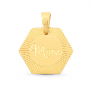 Ciondoli in acciaio inossidabile esagono con scritta 'mom' Mix&Match oro