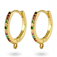 Orecchini a cerchio con cubic zirconia arcobaleno con anellino oro