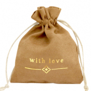 Sacchetto per gioielli "with love" marrone chiaro-oro