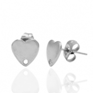 Orecchini in acciaio inossidabile cuore con anellino argento
