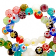 Perline Millefiori tonde fiore 6mm multicolore