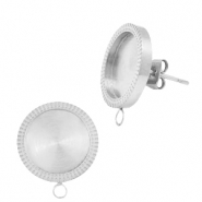 Polaris Steel in acciaio inossidabile orecchini con castone per cabochon 12 mm con anellino argento