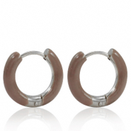 Orecchini in acciaio inossidabile a cerchio smalto 16mm marrone palissandro-argento