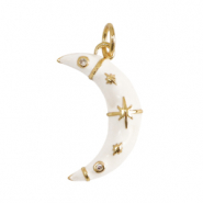 Metallo TQ in ottone ciondolo luna smalto Oro-bianco