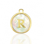 Ciondoli in acciaio inossidabile 12mm conchiglia lettera R bianco (colore naturale)-oro