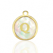 Ciondoli in acciaio inossidabile 12mm conchiglia lettera Q bianco (colore naturale)-oro