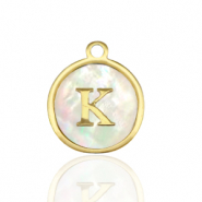Ciondoli in acciaio inossidabile 12mm conchiglia lettera K bianco (colore naturale)-oro