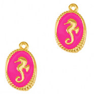 Ciondoli di metallo DQ cavalluccio marino oro-rosa fucsia neon (privo di nichel)