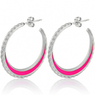 Orecchini in acciaio inossidabile a cercio 30mm argento-magenta