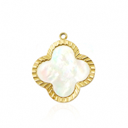 Ciondoli in acciaio inossidabile conchiglia quadrifoglio oro-bianco (colore naturale)