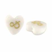 Perline di vetro cuore look a conchiglia "&" bianco-nero