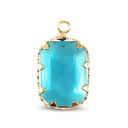 Pendenti di vetro Crystal Glass rettangolo blu acquamarina-oro