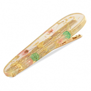 Accessori fermaglio a scatto con fiori secchi rosa chiaro verde-oro