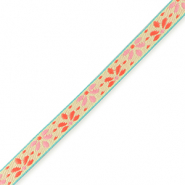 Nastro con testo fiori verde chiaro-paisley viola