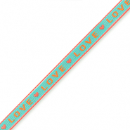 Nastro con testo "love" turchese-arancione
