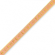 Nastro con testo "love faith hope" rosso corallo-oro