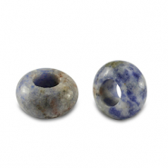Perline di pietra naturale Sodalite e Microclino a rondella 14mm blu-bianco