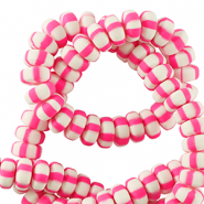 Perline di polimero rondella 7mm bianco-rosa neon