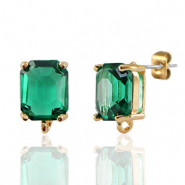 Orecchini con Cristalli con anellino rettangolo verde-oro