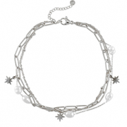 Cavigliere in acciaio inossidabile perla argento-bianco