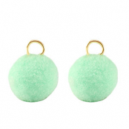 Ciondoli pon pon 10mm con anellino oro-verde menta