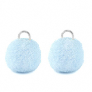 Ciondoli pon pon 10mm con anellino argento-blu carolina