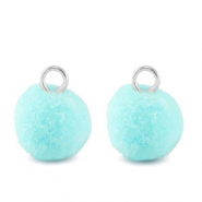 Ciondoli pon pon 10mm con anellino argento-blu acquamarina