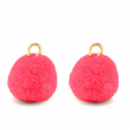 Ciondoli pon pon 10mm con anellino oro-rosa hot