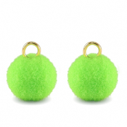 Ciondoli pon pon 10mm con anellino oro-verde neon