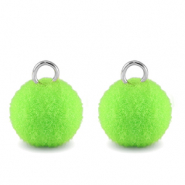 Ciondoli pon pon 10mm con anellino argento-verde neon