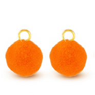 Ciondoli pon pon 10mm con anellino oro-arancio neon