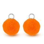Ciondoli pon pon 10mm con anellino argento-arancio neon