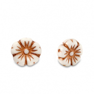 Perline Rep. Ceca fiore 7mm marrone rame metallico-bianco