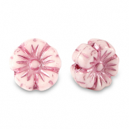 Perline Rep. Ceca fiore 9mm rosa magenta metallico-bianco
