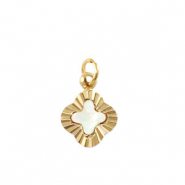 Ciondoli in acciaio inossidabile conchiglia quadrifoglio oro-bianco (colore naturale)