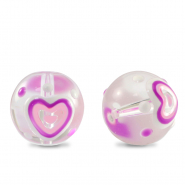 Perline di vetro dipinte a mano cuore trasparente-viola bianco