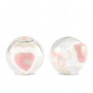 Perline di vetro dipinte a mano 14mm trasparente-bianco rosa delicato