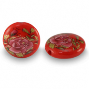 Perline di vetro 14mm fiore rosso-rosso rosa