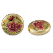 Perline di vetro 14mm fiore oro-rosso rosa