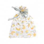 Sacchetti in organza 9x12cm luna e stella grigio chiaro-oro