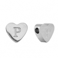 Perline in acciaio inossidabile cuore lettera P argento