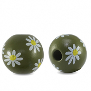 Perline di legno tonde 16mm fiore verde oliva