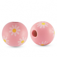 Perline di legno tonde 16mm fiore rosa chiaro