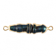 BQ Perle di acqua dolce distanziatore tubo oro-blu pavone scuro