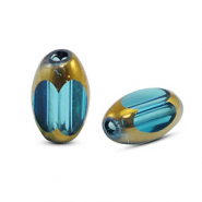 Perline di vetro ovale sfaccettate blu trasparente-oro