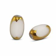 Perline di vetro ovale sfaccettate bianco-oro