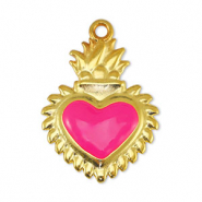 Ciondoli di metallo DQ cuore fucsia-oro (privo di nichel)