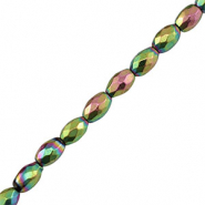 Perline di ematite ovale sfaccettata 5mm verde-rosa-rivestimento AB